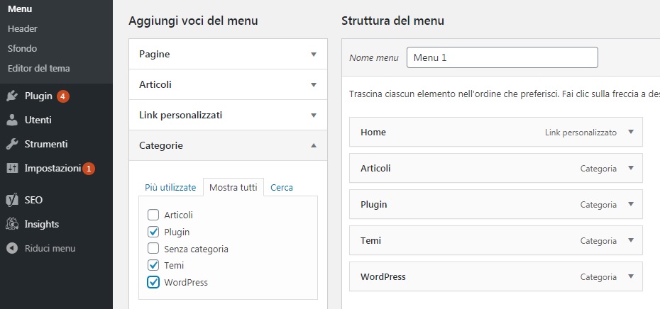 menu wordpress